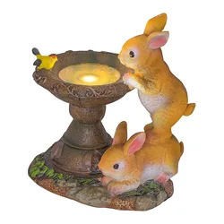 Solar Rabbit Sculpture LED Light Resin Double Rabbit Drinking Water Lamp Outdoor Courtyard Garden Animal Figurine Decoration