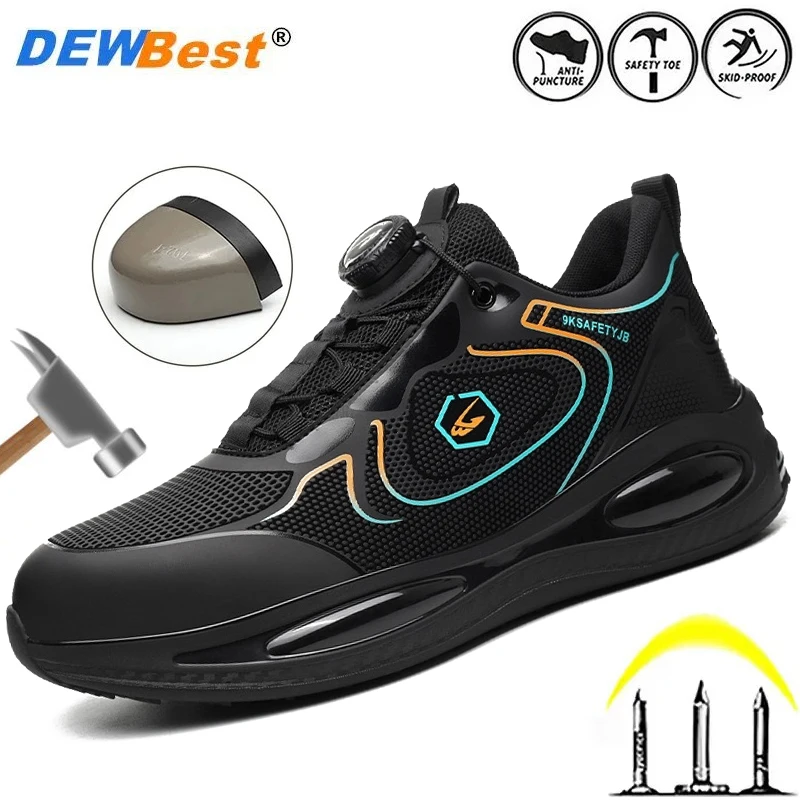 

Rotating button lazy man no tie men's four season anti smashing and puncture safety shoes for construction site work