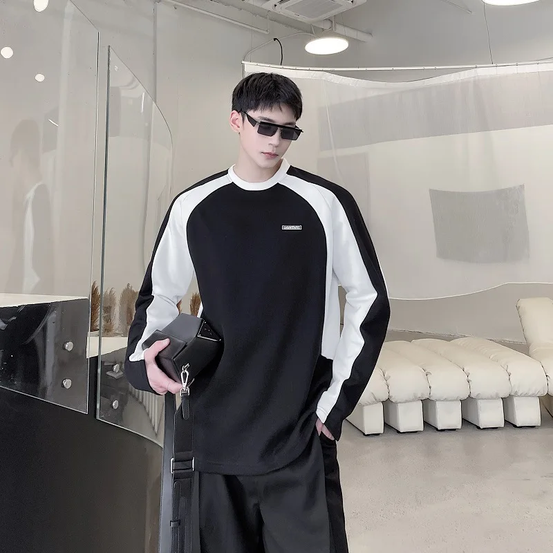 WTHT Trendy Men's Splicd Contrast Color Casual T-shirts Fashion O-neck Long Sleeves Pullover Male 2026 Summer 2A2900