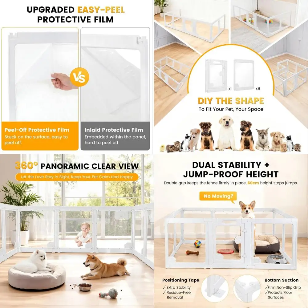 

Вольер для собак с 10 панелями, высота 23,6 фута, двойной замок, на присосках, белый