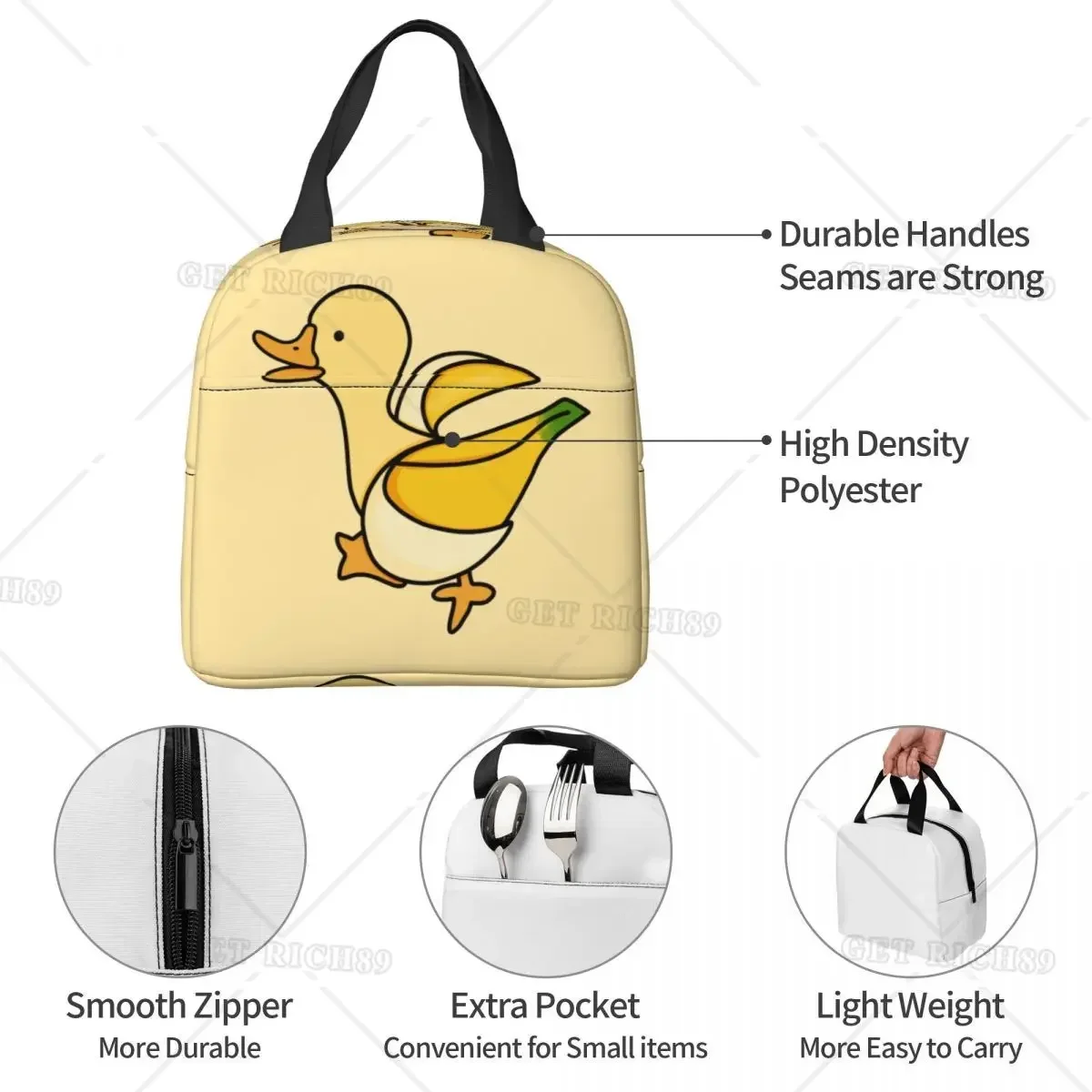 Lunch Bag Kawaii Banane Ente Thermal Cooler Taschen wasserdichte Picknick Arbeit niedlichen Tier Obst Oxford Lunch Box Food Bag