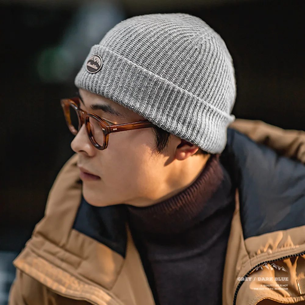 

Maden Men's Vintage All-match Winter Knitted Wool Caps Melon Skin Hat Thick Casual Bonnet Unisex Cap Warmer Female Beanie Hats