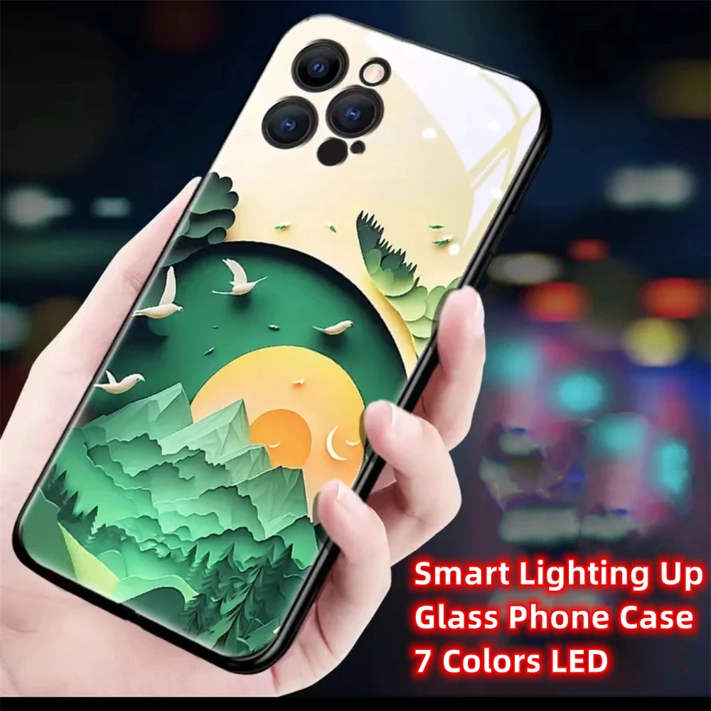 Beautiful Green Hill Sound Control LED  Case  For OPPO Reno 3 4 5 6 7 8 9 10 11 Pro Plus Find X5 X6 Pro Calling Light Up Cover