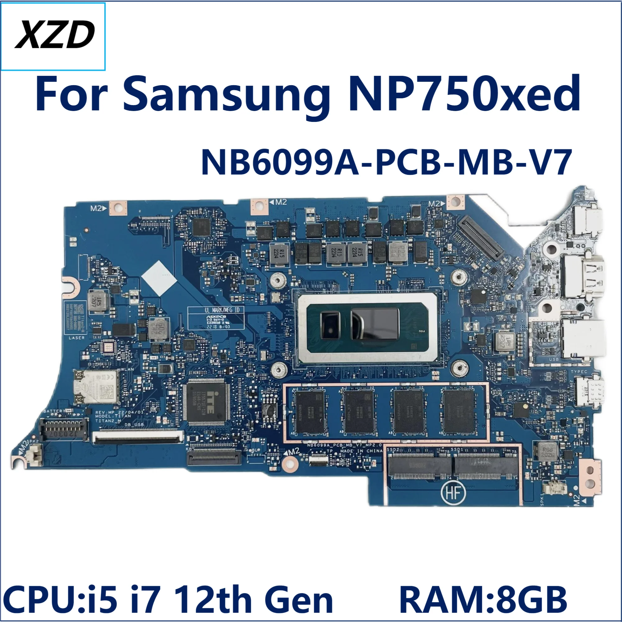 Материнская плата NB6099A-PCB-MB-V7-MP2.0 для ноутбука Samsung NP750xed, материнская плата, процессор I5 I7 12, 8 ГБ ОЗУ, 100% тест в порядке