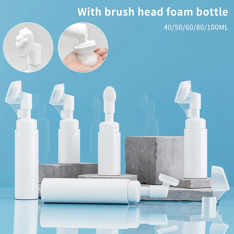 Wash Brush Head Pressure Type Cleansing Milk Foaming Soap Pump Dispenser 40-100ml Empty Facial Cleanser Mousse Foam Gel Bottle