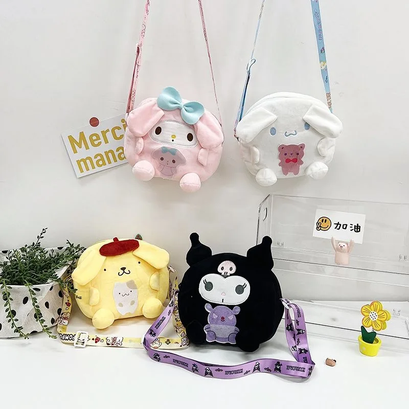 

Kawaii Sanrio Kuromi Pompompurin Cute Plush Handbag Girls Soft Crossbody Bag Small Fresh Plush Shoulder Bag Kids Birthday Gift