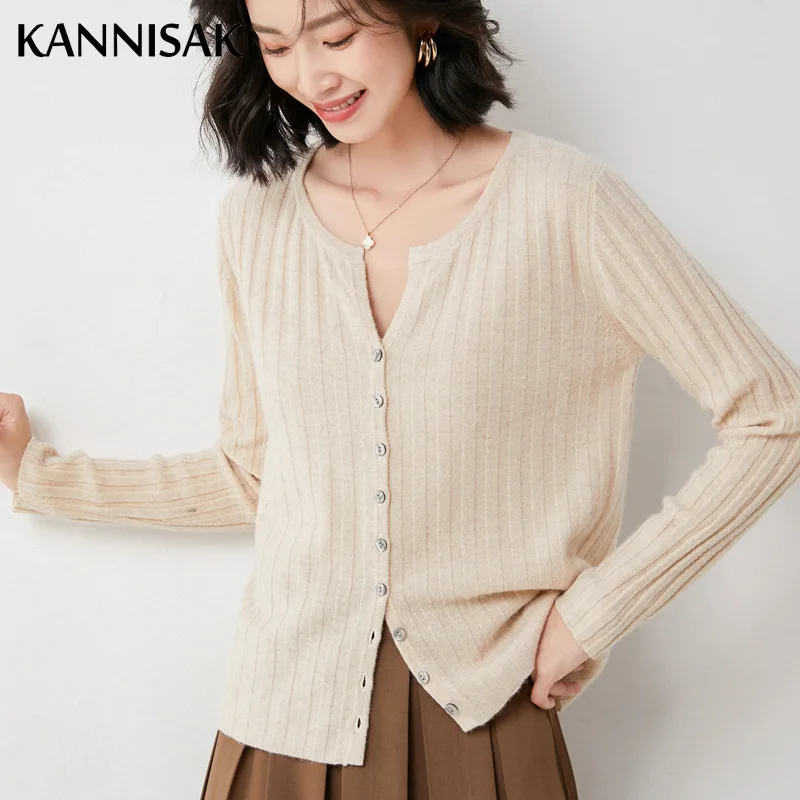 Autumn Winter Women\'s Cardigans O-neck Single Breasted Slim Knitted Tops Solid Korean Cardigan Femme Knitwear Brown Pink Sweater