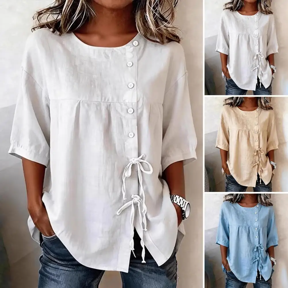 

Новая повседневная женская рубашка с коротким рукавом однотонного цвета для офиса и города, универсальная летняя модель для ежедневной носки на улице 2026