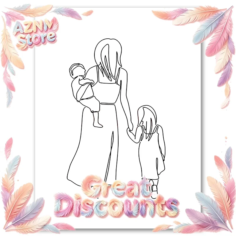 2026 Family Together Line Draw Art Painting Modern Canvas Poster Print Minimalist Wall Art Pictures for Living Room Home Decor