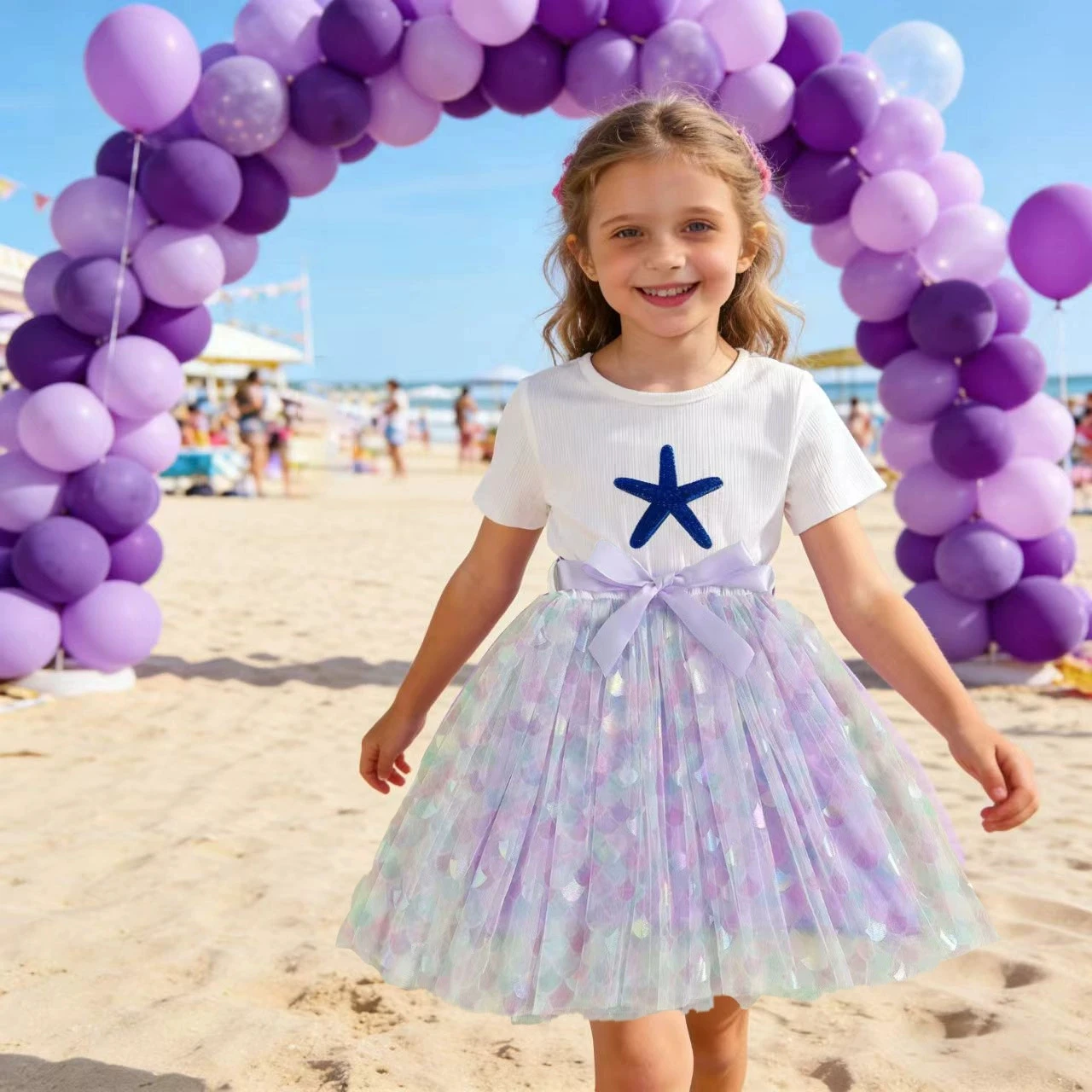 

Летнее платье для девочек 2026: фиолетовое, с коротким рукавом, для малышей, на карнавал, день рождения, в стиле принцессы-русалки