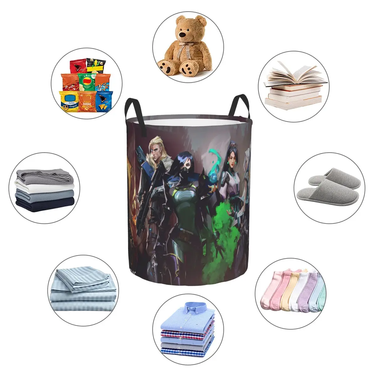 Valorant 슈팅 게임 컴퓨터 접이식 세탁 바구니 더러운 옷 장난감 잡화 보관 바구니 가정용 대형 방수 상자