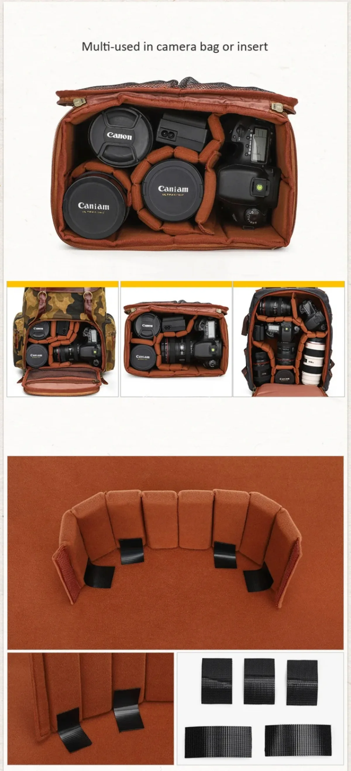 Protective Camera Bag Insert Dividers Shockproof Inner Space Separator Sponge Pads for Canon Nikon Sony Fuji DSLR Lens Separate