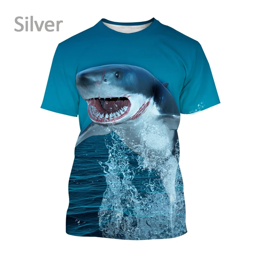 Popular New Animal Popular Great White Shark 3D Printing T-shirt Retro Men\'s Summer Casual Fashion Unisex T-shirt Top