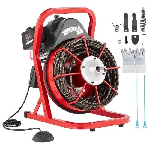 75FT Drain Cleaner Machine - 1/2 Inch Manual Feed Auger with 4 Cutting Blades for Effective Clogs Removal