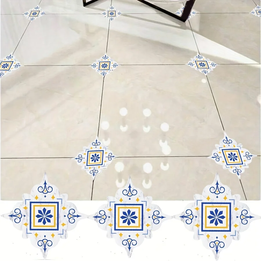 36pcs Ceramic Tile Stickers Floor Tiles Ceramic PVC Stickers Wear Resistance blue white