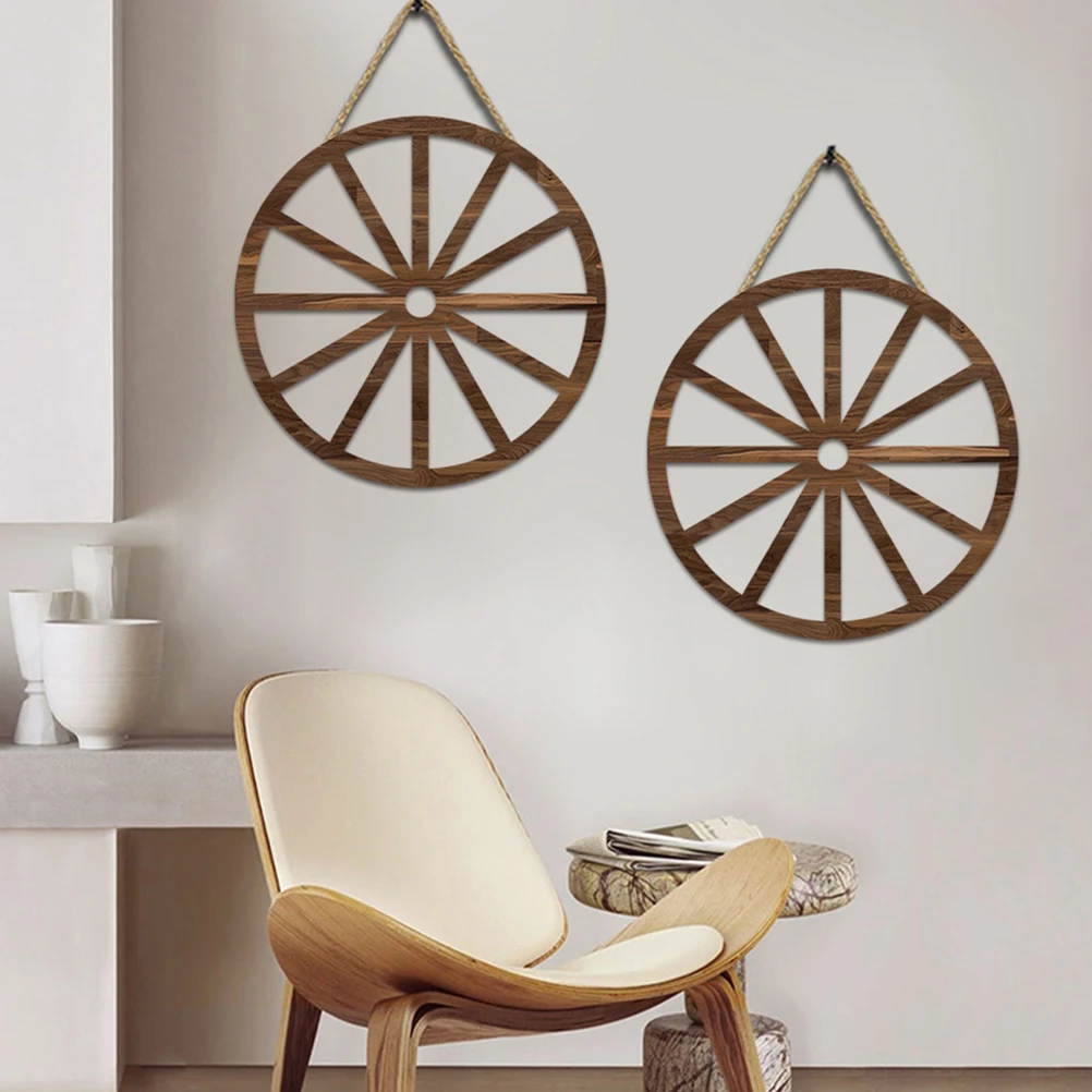 

4 Pcs Wooden Wheel Decor Retro Vintage Wall Art for Home Party DIY Garland Hanging Rustic Style nament