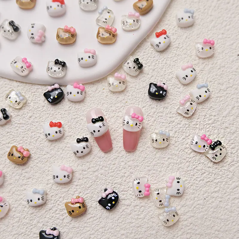 50 قطعة الكرتون المختلط مرحبا كيتي القط الصغير رئيس مسمار السحر Kawaii الراتنج كيتي القوس مسمار الفن الراين مانيكير الديكور