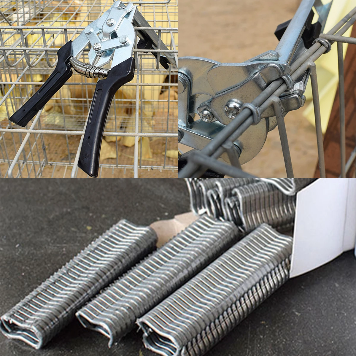 Animal Cage Hog Ring Pliers Tool And 600Pcs M Clips Staples Chicken Mesh Cage Wire Fencing Caged Clamp