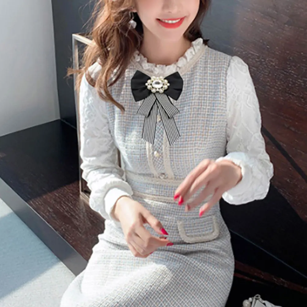 

2pcs Butterfly Knot Rhinestone Bow Brooch For Women Pre-Tied Neck Bow Tie Collar Pin Lapel Brooch Clothing Accessory Fashion