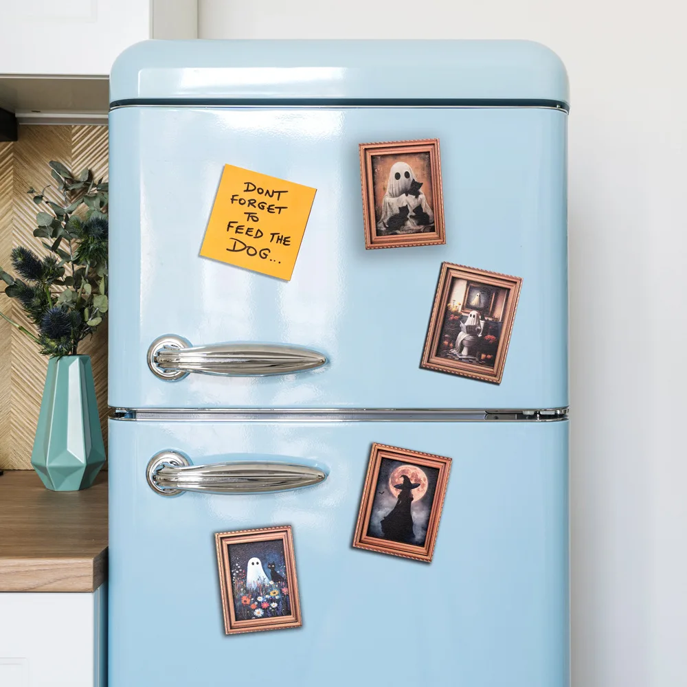 Creative 3D Retro Halloween Photo Frame Magnetic Refrigerator Sticker Wooden Ghost Pumpkin Fridge Magnets Halloween Home Decor