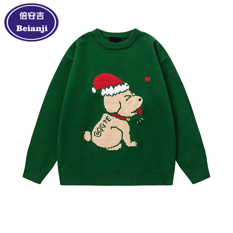 

Beianji Sweater Fun dog jacquard atmosphere Christmas man American casual couple crewneck Autumn winter sweater official-website