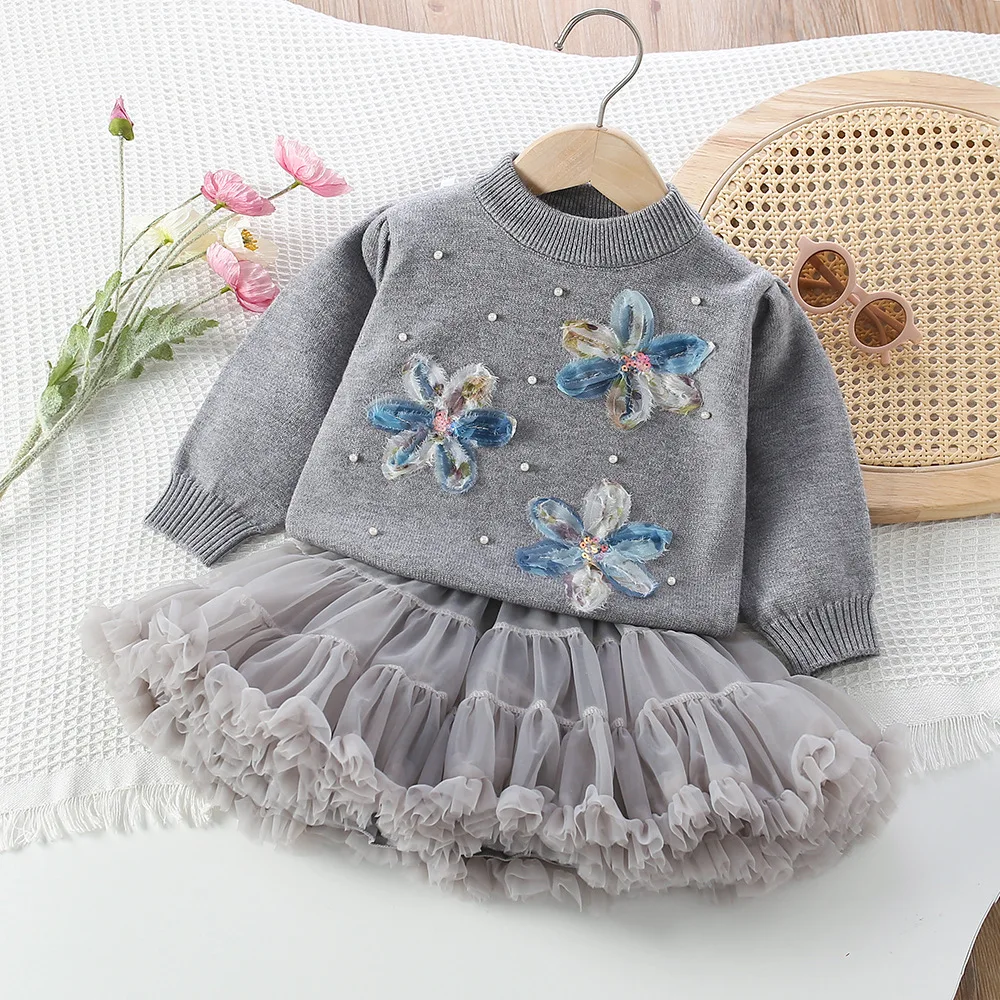 2PCS SETS of Fall Winter Sweater Lovely kids' sets and outfits for Sweet Toddler Girls Clothes Baby Girl Clothes Knit Tutu
