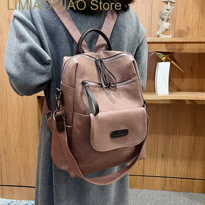 

New Designer Vintage Pu Leather Women Backpack Girls High Quality Female Fashion Travel Backpacks Double Shoulder Bags