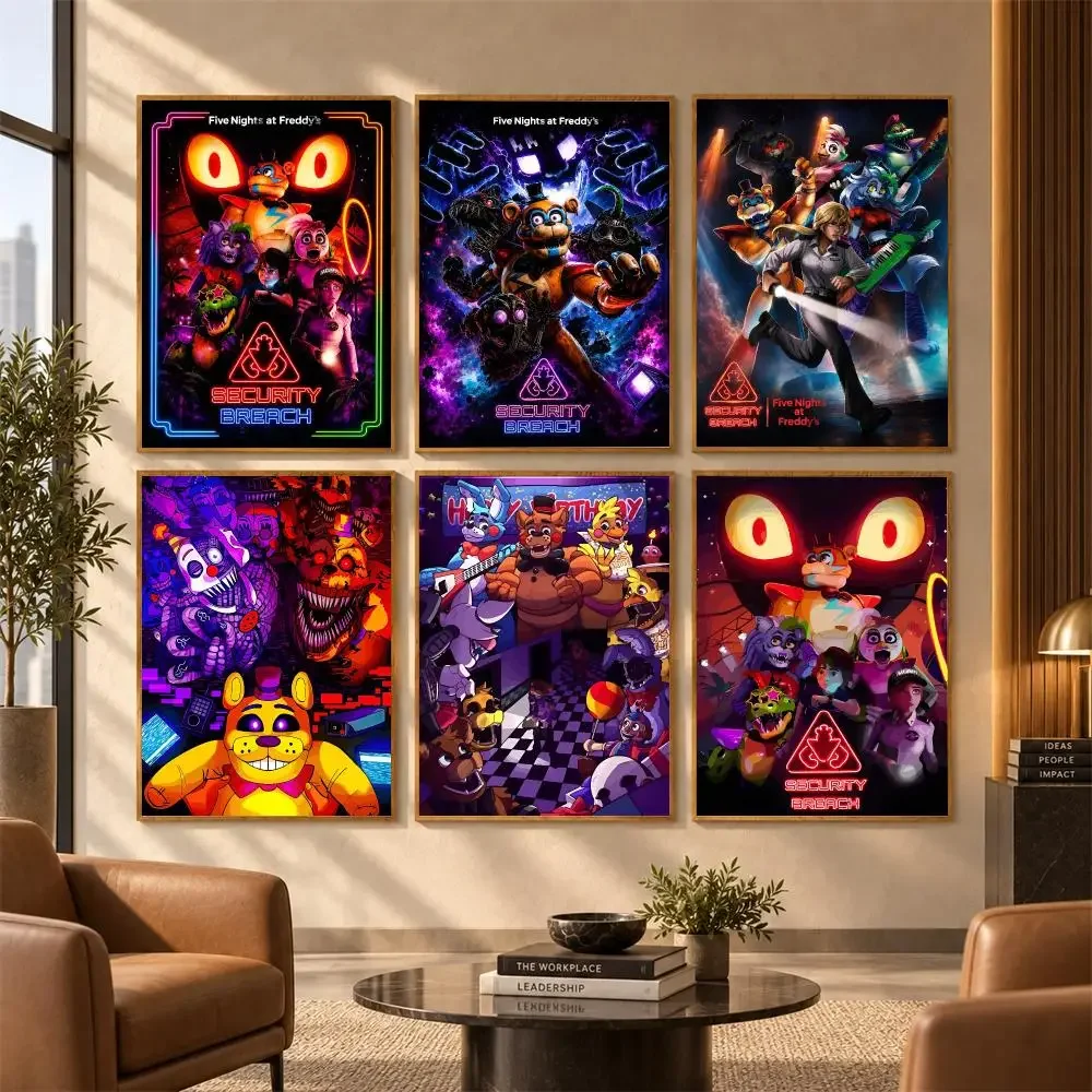 Five Nights at F-Freddy's Security Breach Poster Wall Stickers Self Adhesive Decals for Bedroom Living Room Home Decor Gift