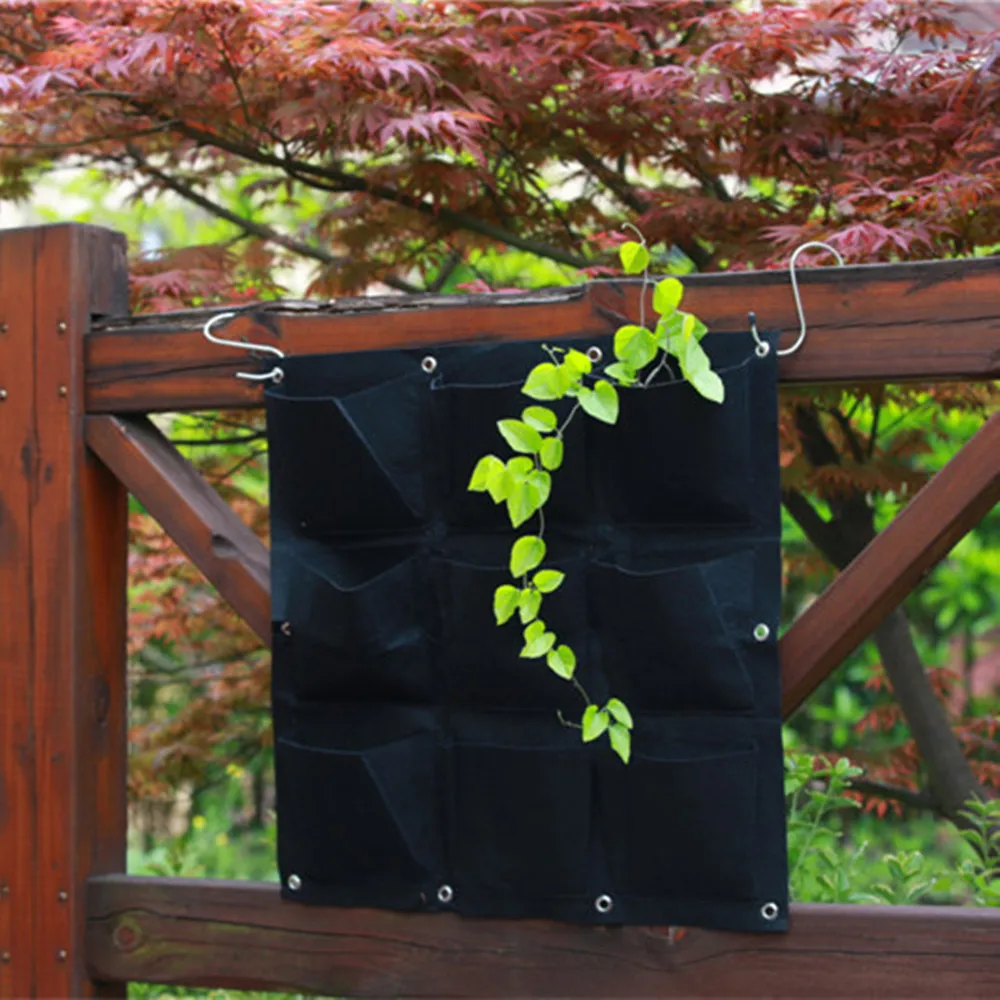 Wall-Mounted Fabric Polyester Grow Bag, Vertical Garden, Decorative Flower Pot, Vertical Planter, Pocketgarden, 9 Pockets