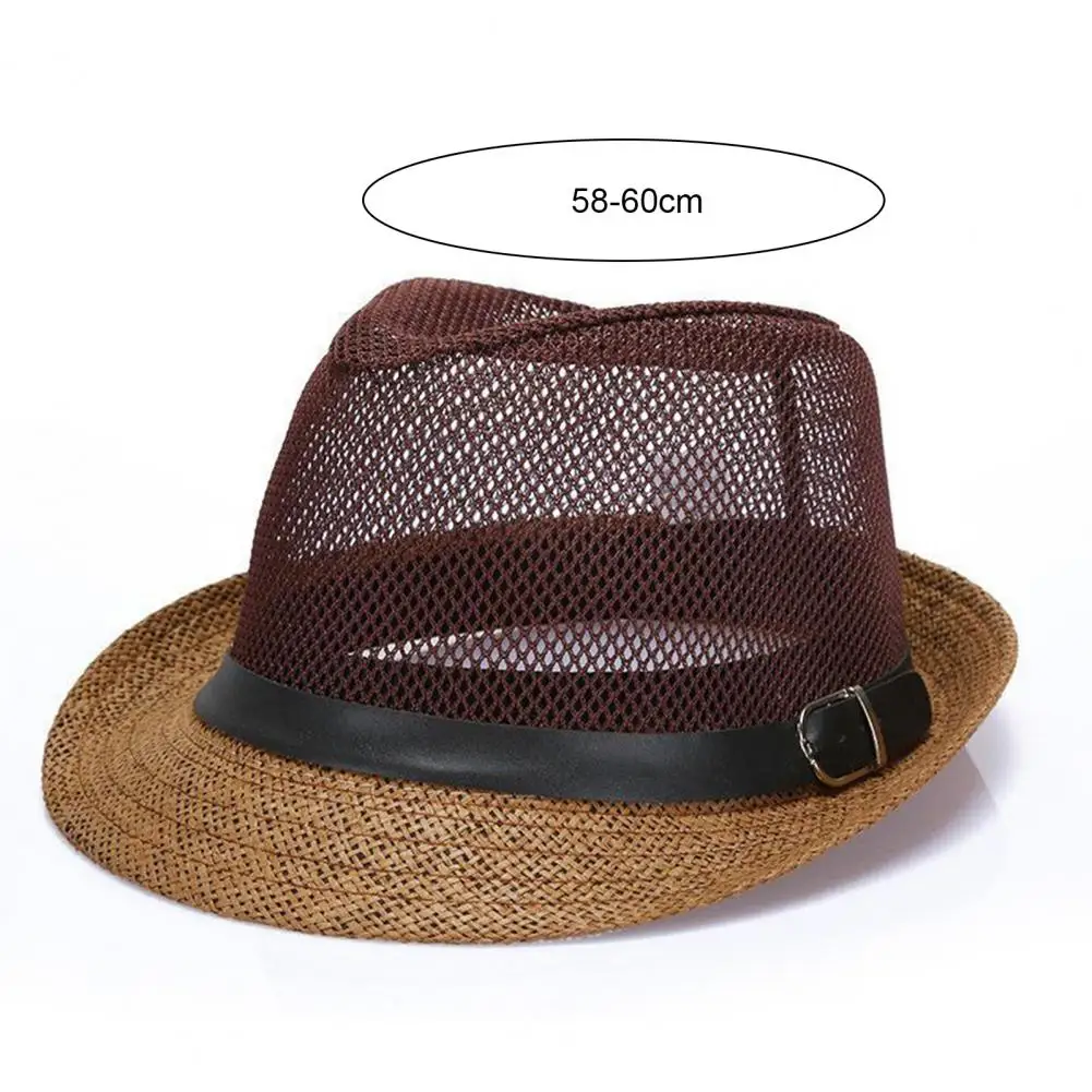 New Natural Panama Soft Shaped Straw Hat Summer Women/Men Wide Brim Beach Sun Cap UV Protection Jazz Hat Hollow Mesh Belt Decor