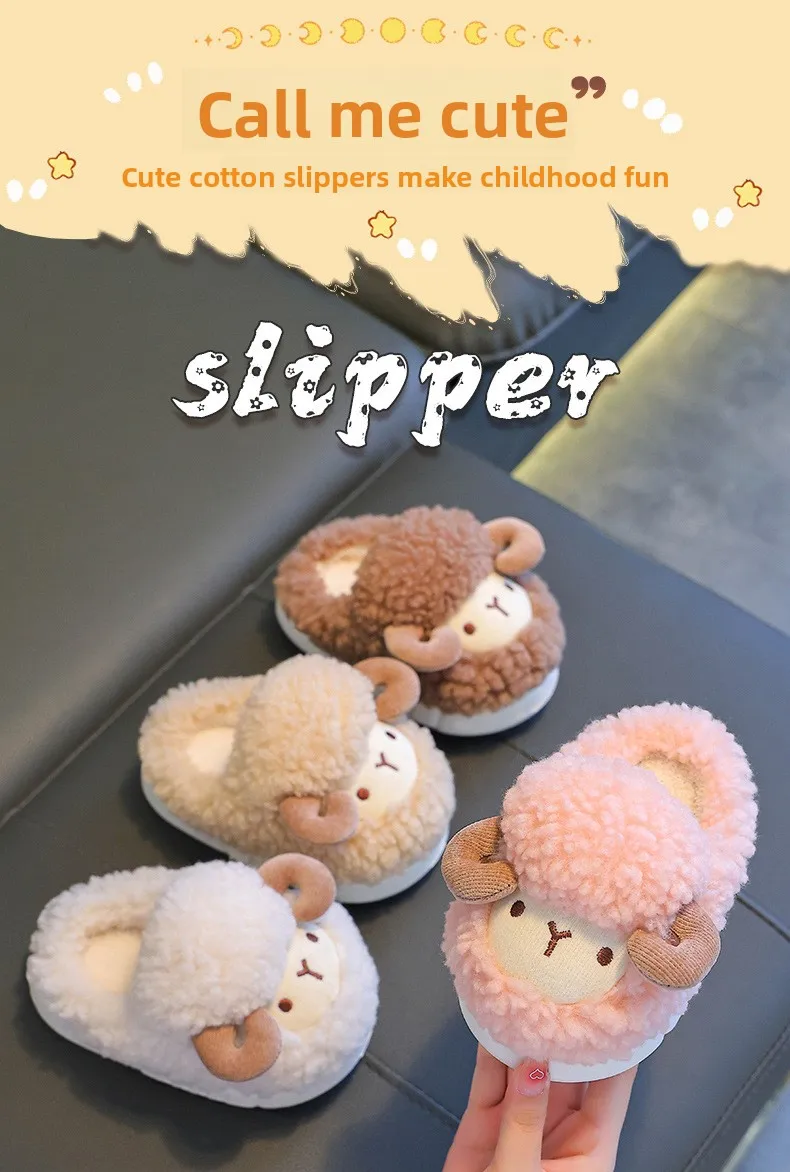 Winter-Kinder-Baumwollpantoffeln für Jungen und Mädchen, Warme Rutschfeste Hausschuhe, Modische Niedliche Cartoon-Alpaka Kinder-Eltern-Kind-Plüschschuhe – Detail 3