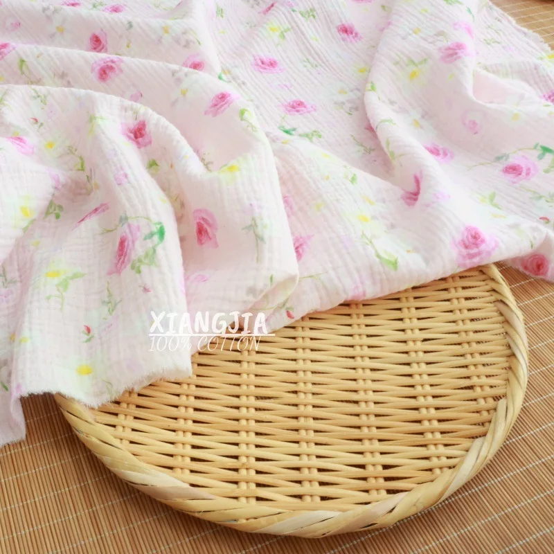 135x50cm Gewebter Baumwoll-Doppelschicht-Kreppstoff mit Blumenmuster für Kinderpyjamas, Steppdecken, Lätzchen, Handtücher und Badetücher – Detail 8
