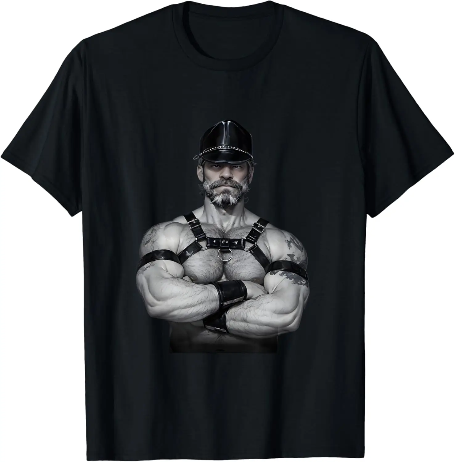 Gay Leather Men Design - Muscle Daddy Bear with Harness T-Shirt