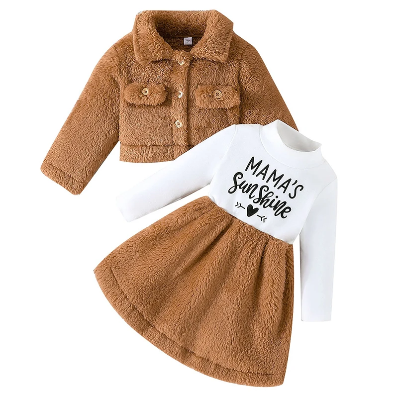 Inverno autunno Boutique abbigliamento bambini Toddler Girl Clothes cappotto con risvolto moda coreana + lettera abito manica lunga set per bambini