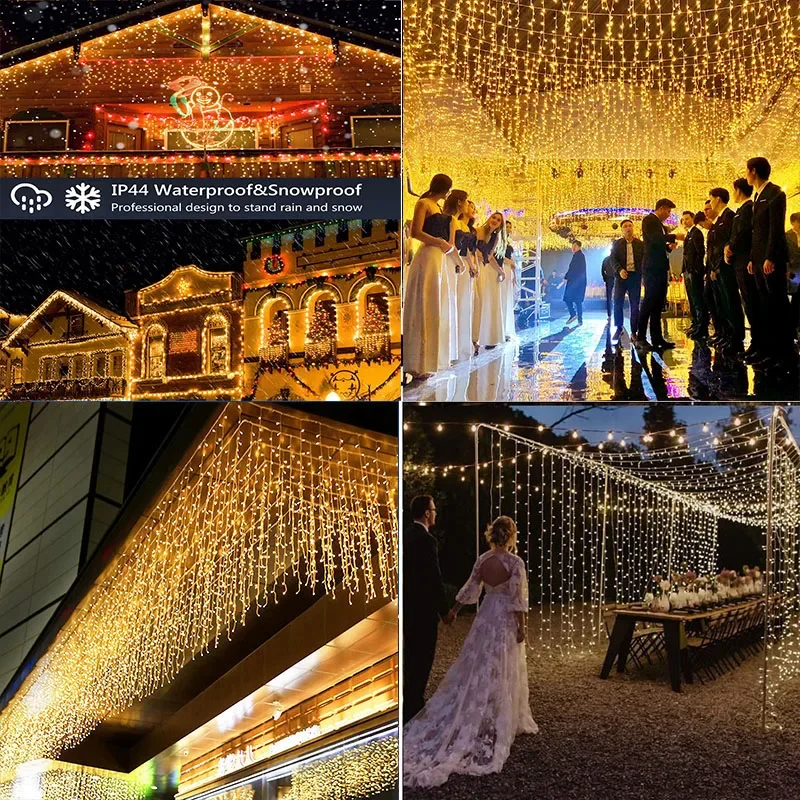 Ramadan Outdoor Waterproof Fairy String Lights Christmas Decorations For LED Curtain Icicle Street Garland On The House Winter