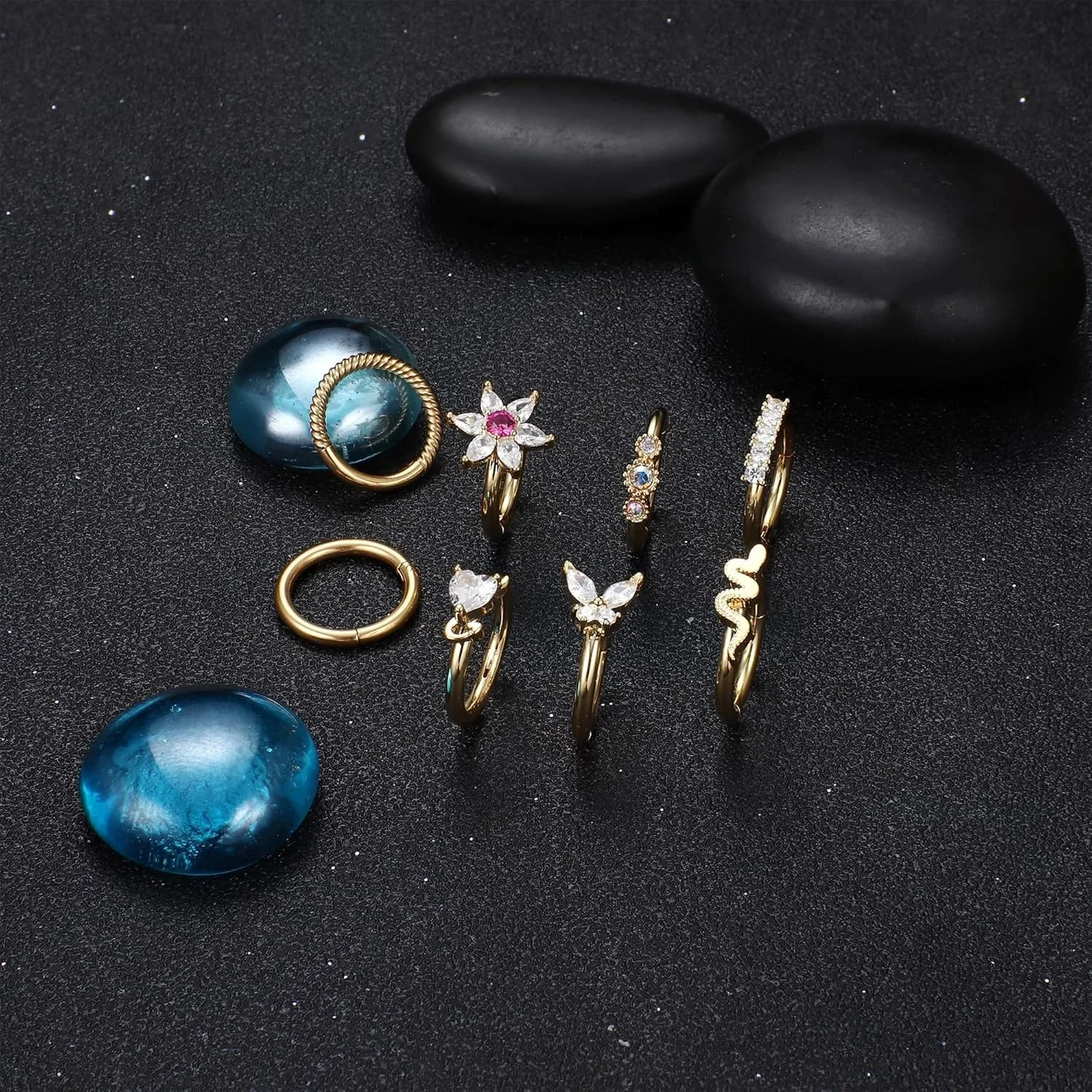 Bobisty Belly Button Rings for Women Stainless Steel Belly Rings14K Gold Plated Hinged Clicker Navel Hoop CZ Piercing Jewelry