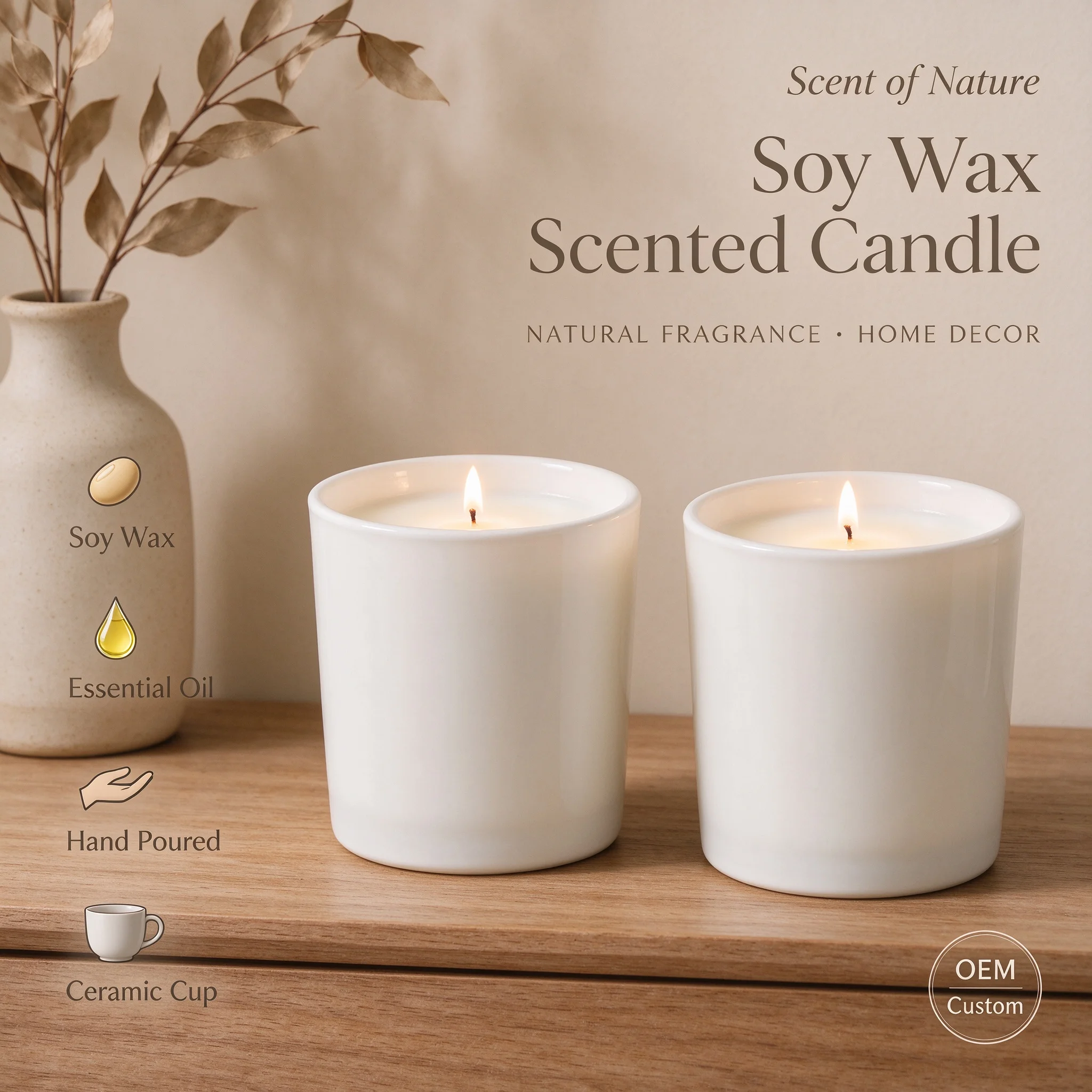 **Scented Candle Soy Wax in Ceramic Cup, Aromatherapy Candles Gift for Women, Long Lasting Fragrance Home Decor**