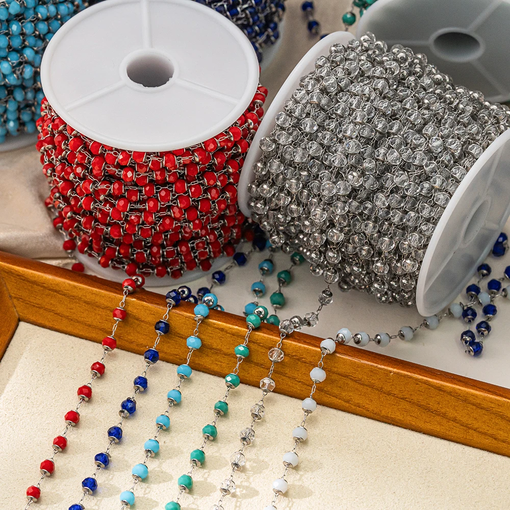 1Meter Stainless Steel 4mm Crystal Beaded Chain Bulk For DIY Handmade Necklace Bracelet Components Jewelry Making Findings