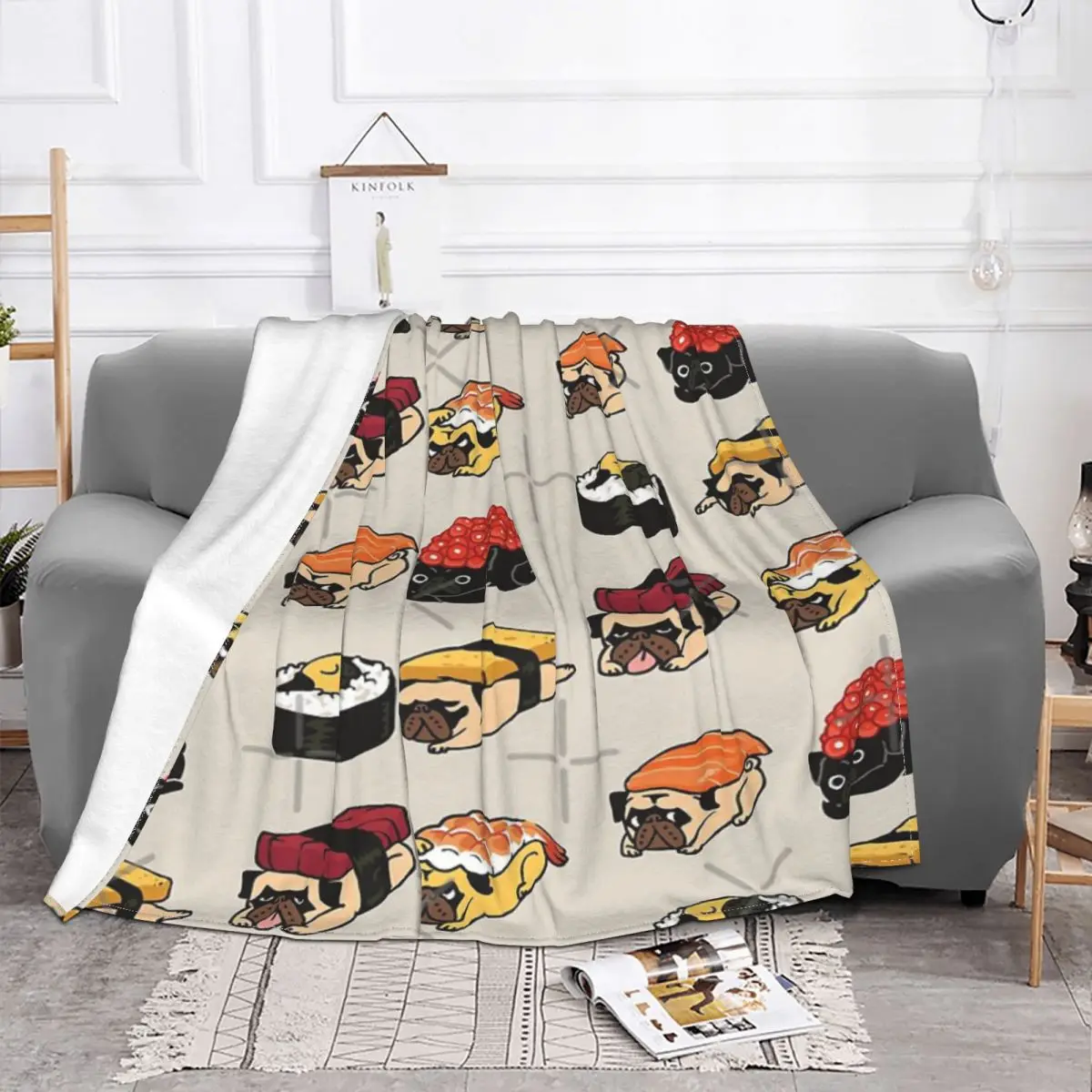 Sushi Pug Home Knee Blanket Couple Blankets Custom Blanket Personalized Throw Blanket