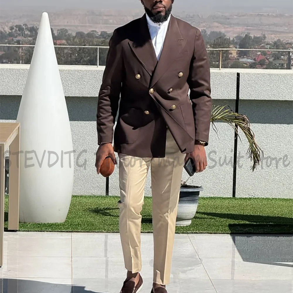Chic Contrast Color Men's Suits Luxury 2026 Slim Fit Double Breasted Jacket Pants Formal Occasion Business Party Male Costume