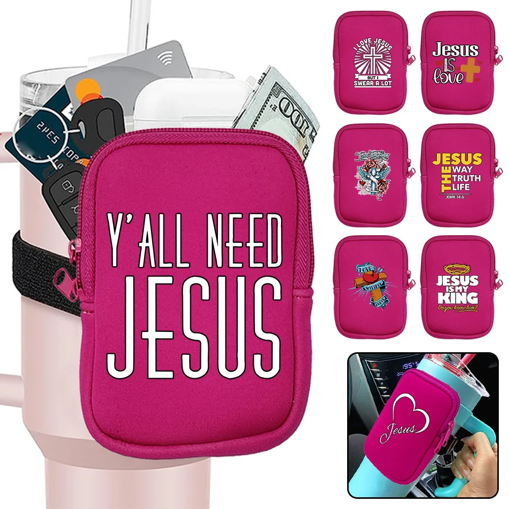 Sports Kettle Water Bottle Pouch Neutral Multi-functional Handheld Water Cup Bag Storage Bag Wrist Pouch Jesus Printing