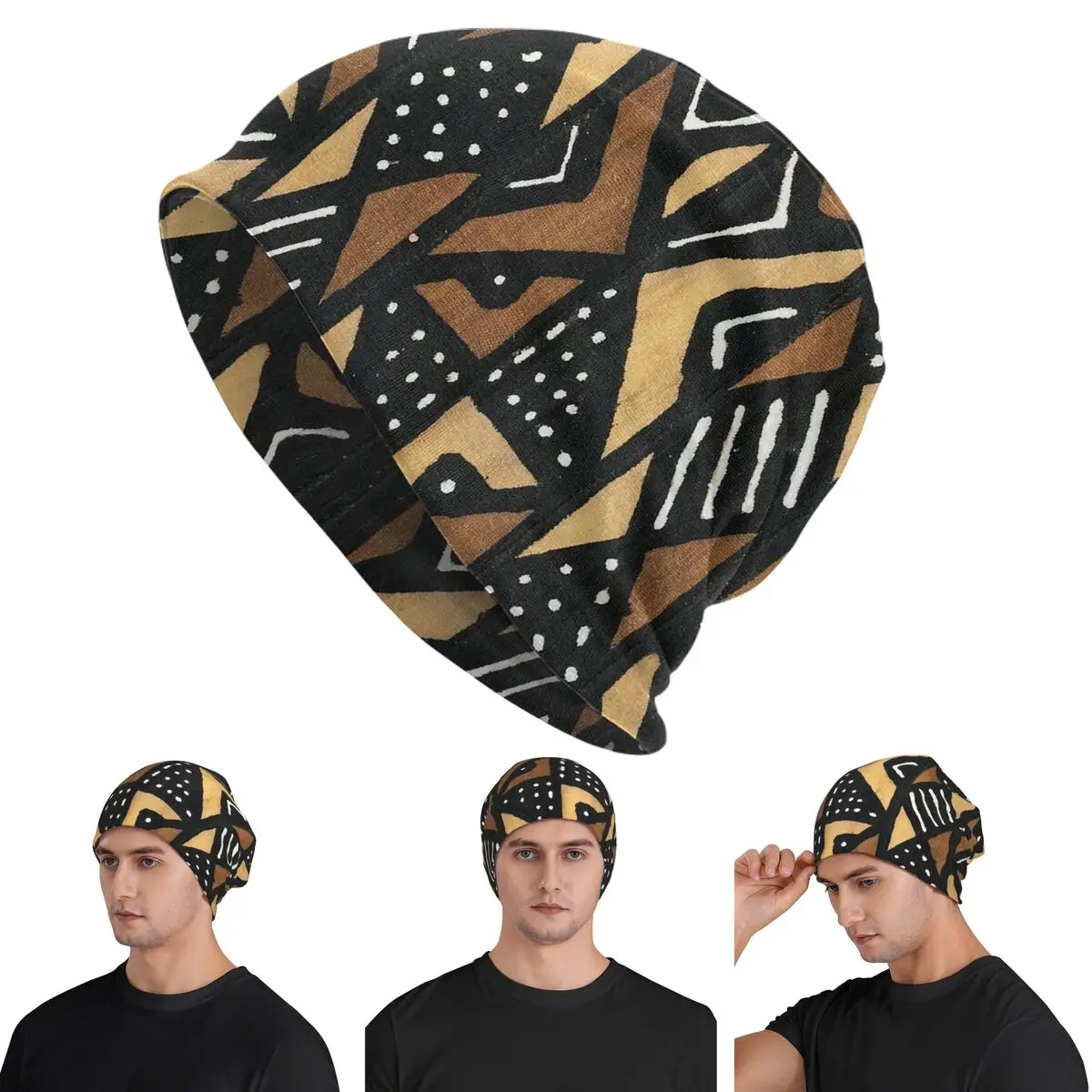 African Bogolan Design Graphic Art Unisex Adult Beanies Caps Knitting Bonnet Hat Warm Hip Hop Autumn Winter Skullies Hats
