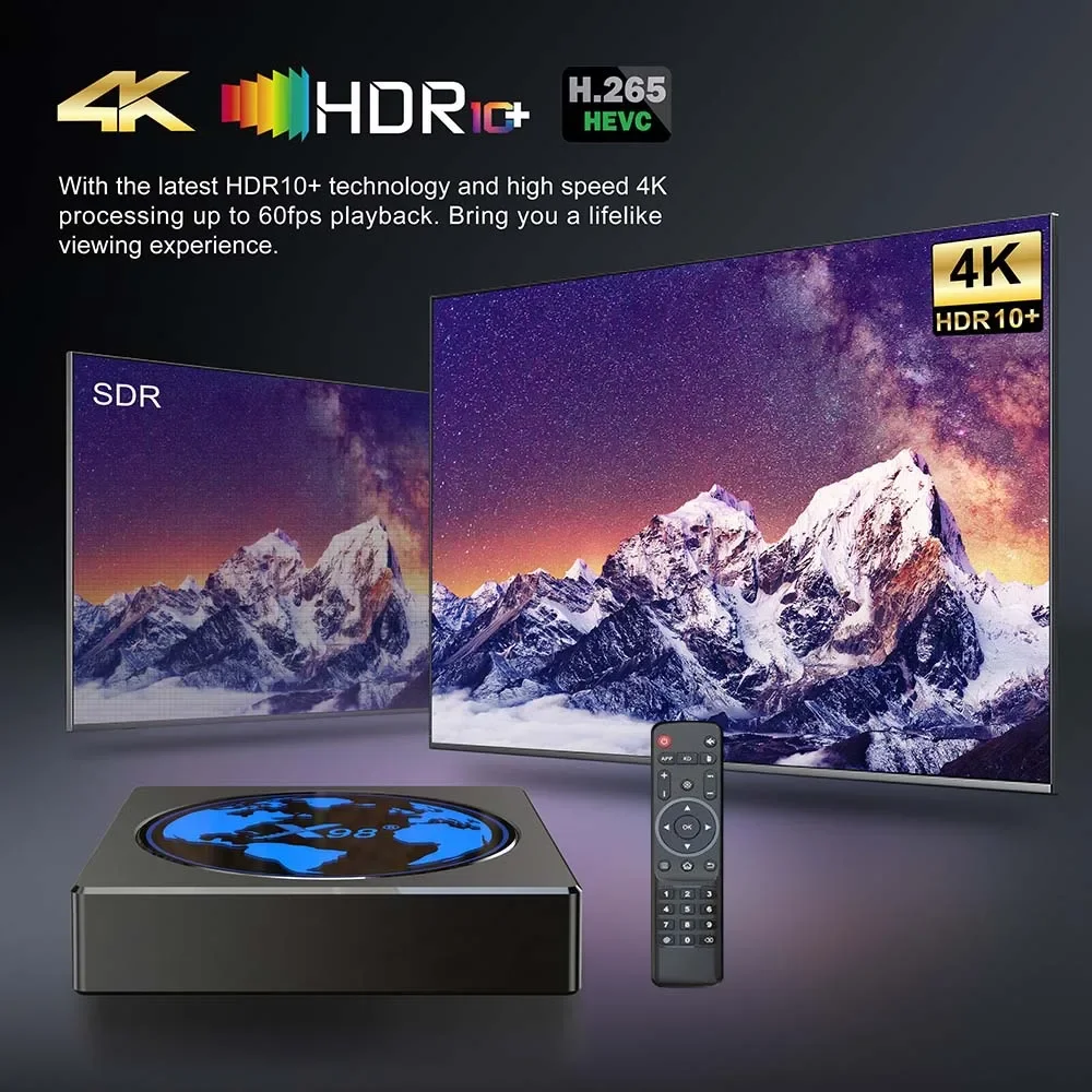 Amornee Android TV Box 2025، Android 10.0 TV Box 4GB RAM 32GB ROM Amologic Quad-Core Support Dual WiFi 2.4G5G 6K 4K H.265
