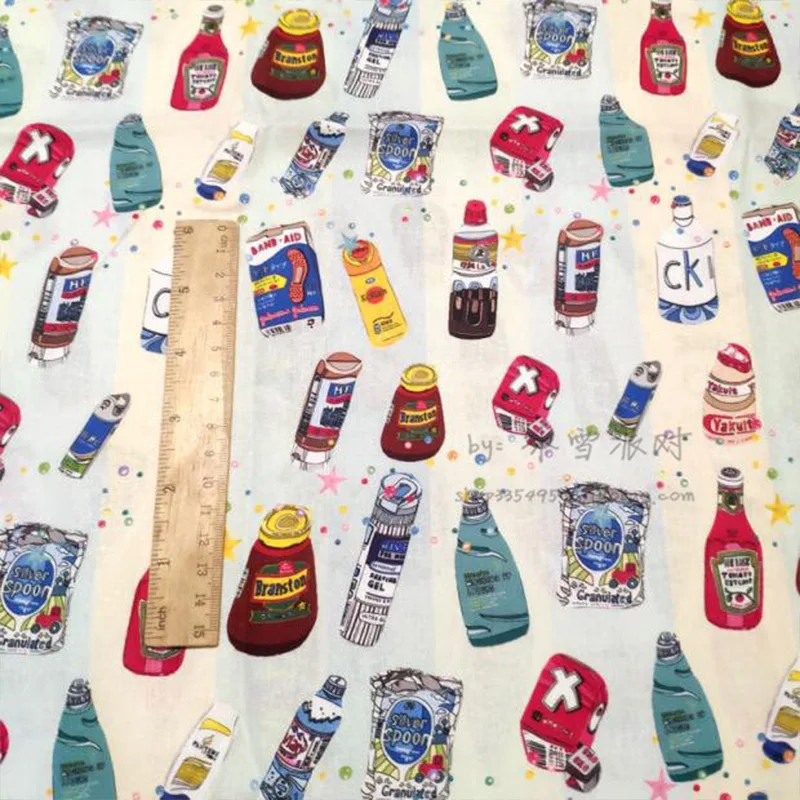 Beautiful 100%Cotton Fabric Condiment Bottle Advertising Patterns Digital Printing Sewing Material DIY Baby Dress/Clothing