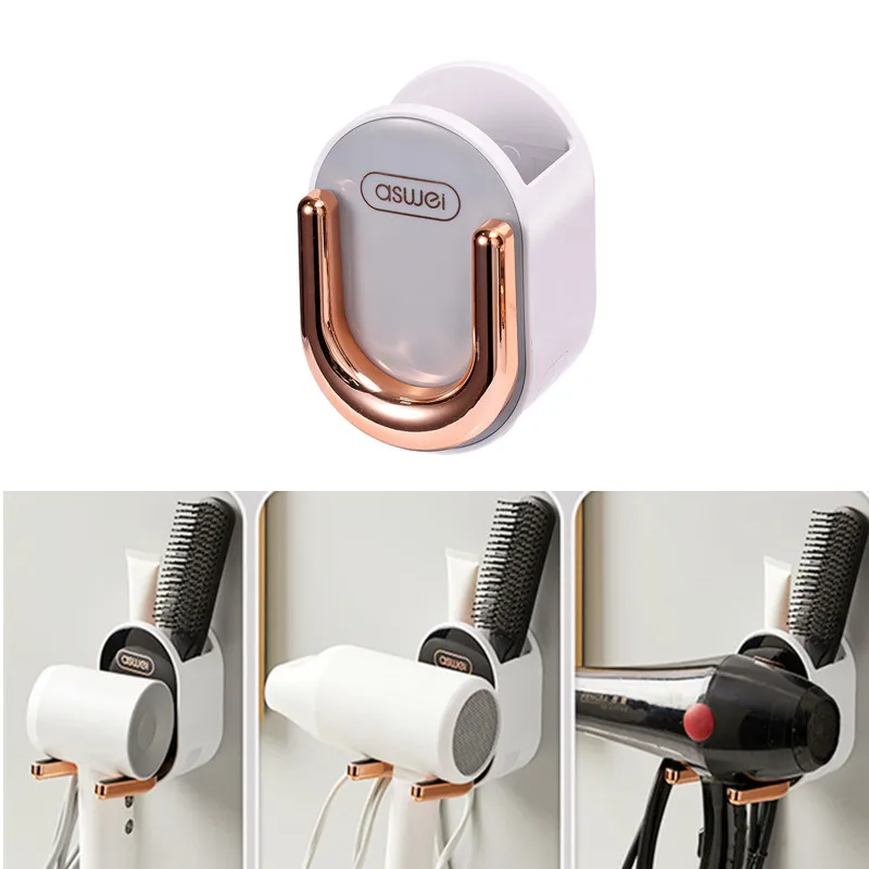 

Wall Mounted Hair Dryer Rack Foldable Bathroom Punch Free Self Adhesive Storage rack Comb Hair Dryer Eack Storage Accessories