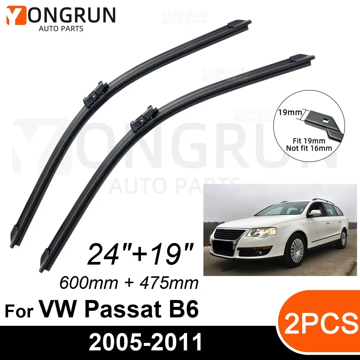 

Car Front Windshield Wipers For VW Passat B6 2005-2011 Wiper Blade Rubber 24"+19" Car Windshield Windscreen Accessories