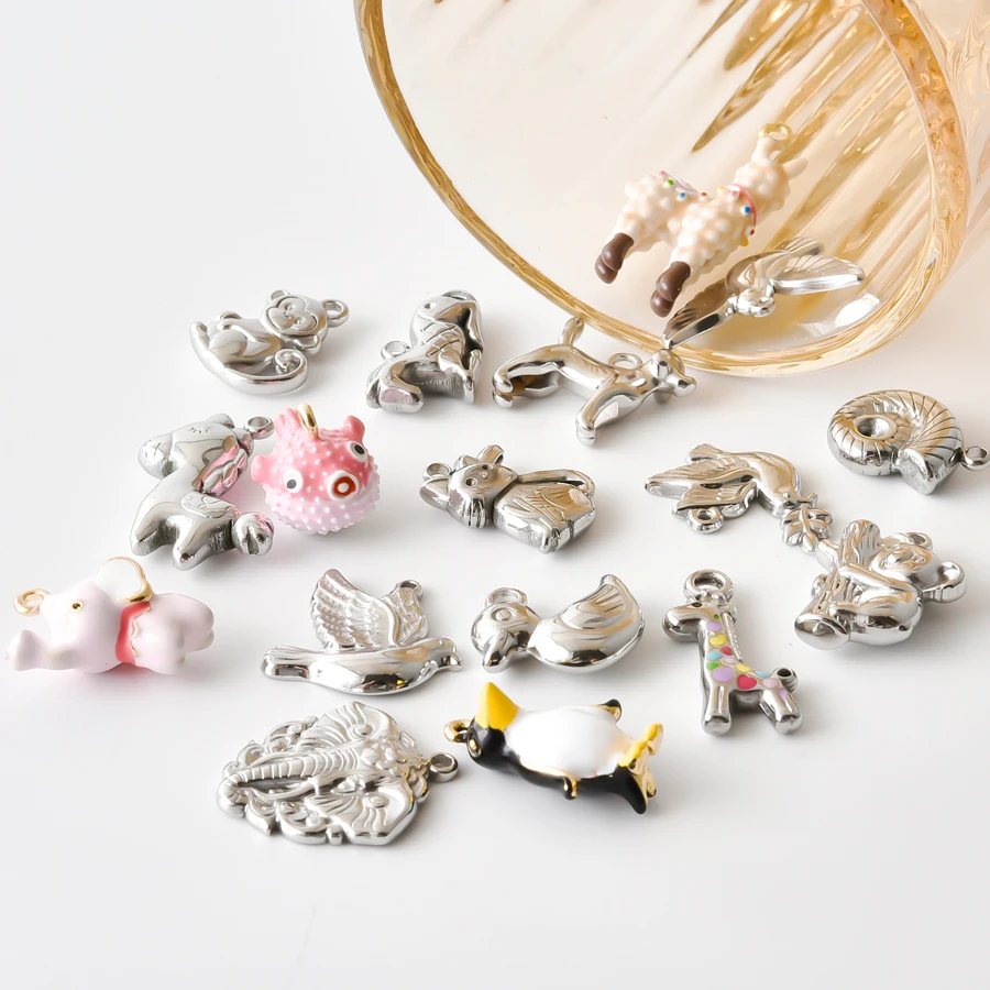 10pcs Cute Kawaii 3D Tiny Animal Silver Charms Alpaca Elephant Koala Pendant Trendy Jewelry Accessories For Earrings Bag Charms view 2
