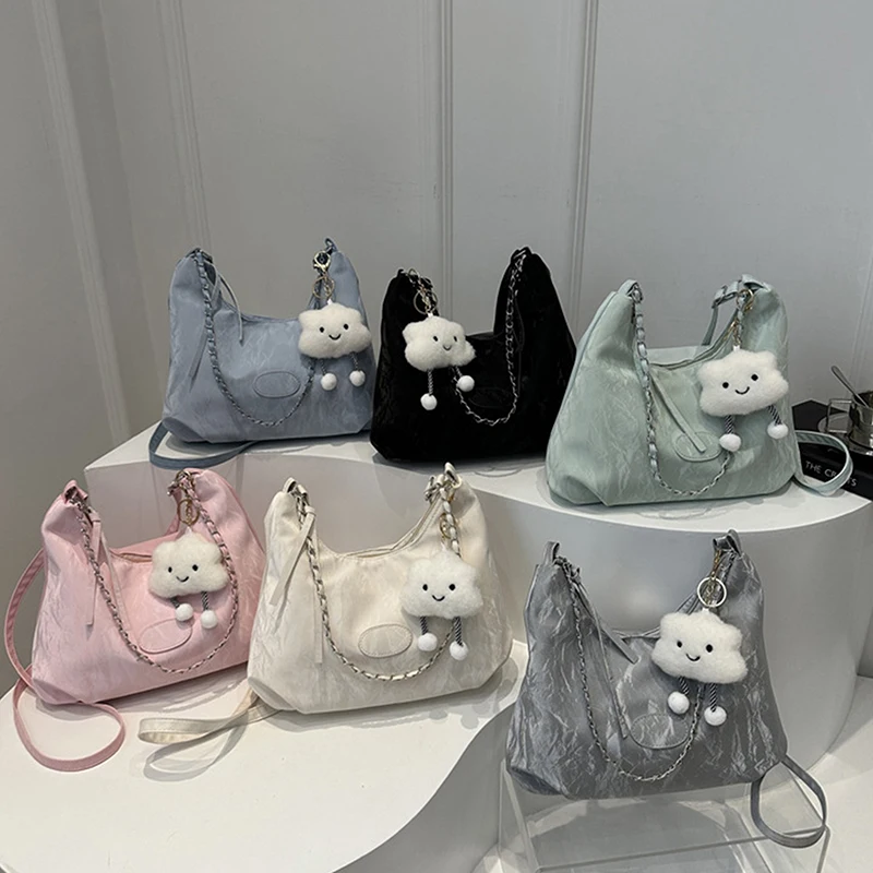 

2025 with Free Pedant PU Shoulder Bag Large Capacity Y2k Chain Crossbody Bag Casual Handbag Women