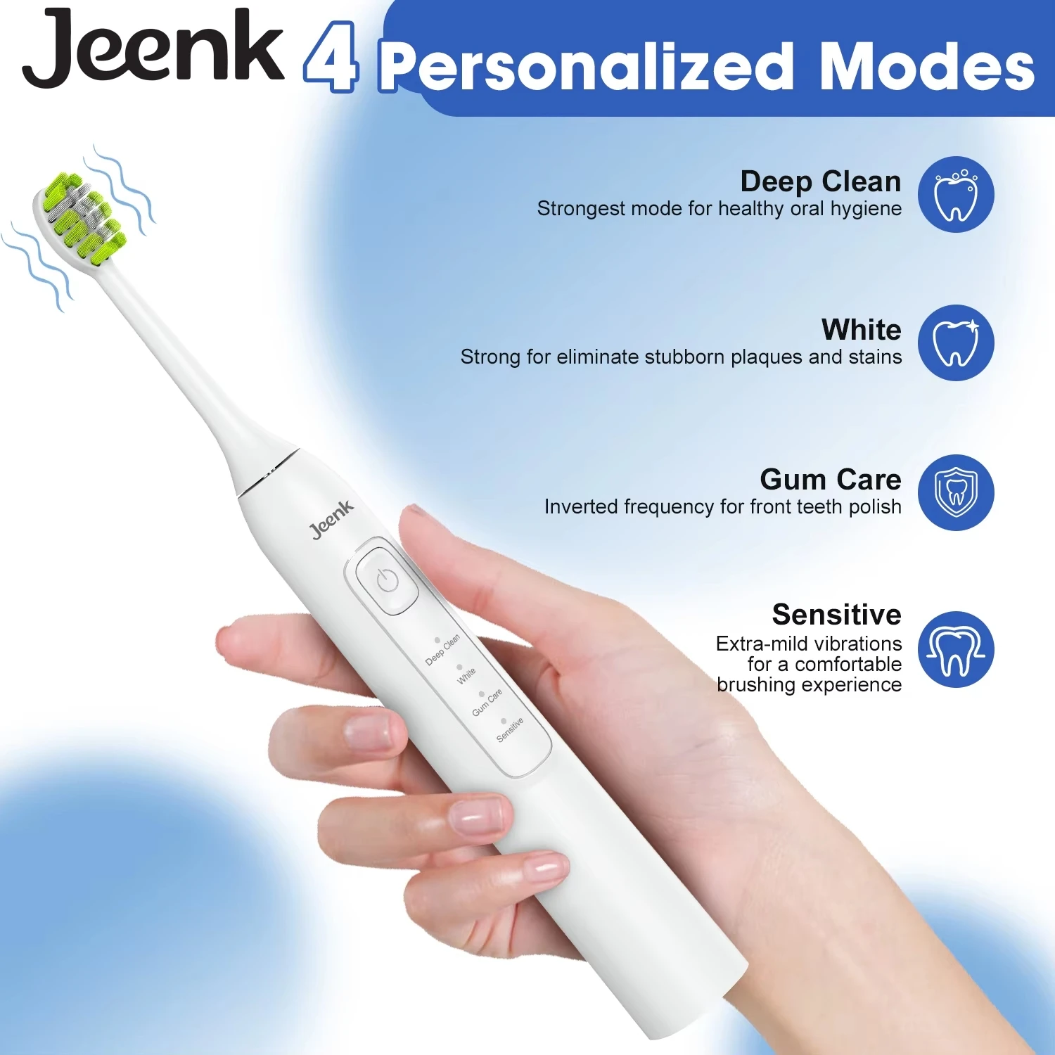 

USB Rechargeable Electric Sonic Toothbrush for Adult with 360 Days Long Battery Life IPX7 6 Replacement Heads Jeenk Y05