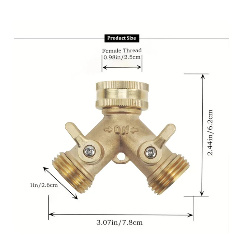 Faucet water divider, Y-shaped three-way garden copper connector 3/4” hose splitter connector